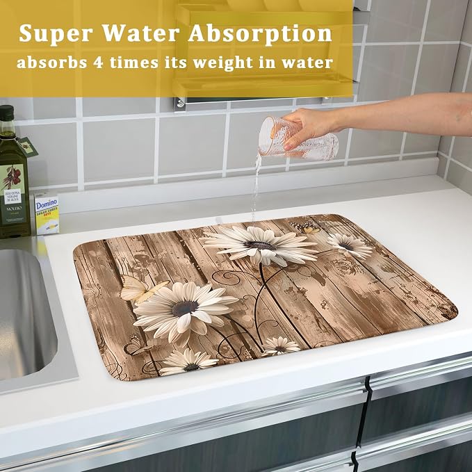 Summer Daisy Flowers Dish Drying Mat - Image 7