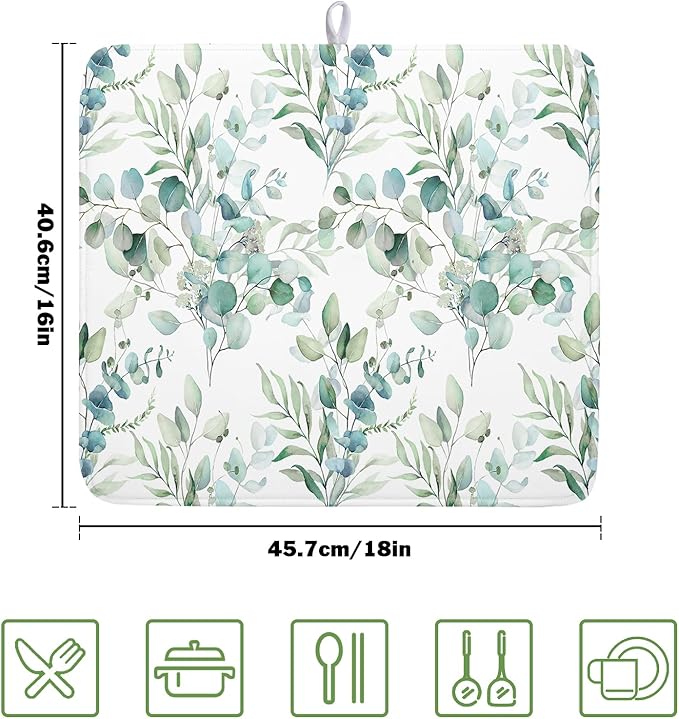 Watercolor Sage Leaves Dish Drying Mats - Image 2