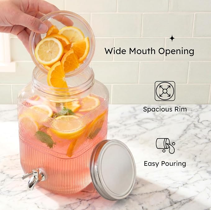 Godinger Drink Dispenser 2 Gallon, Large Glass Water Dispenser - Image 3