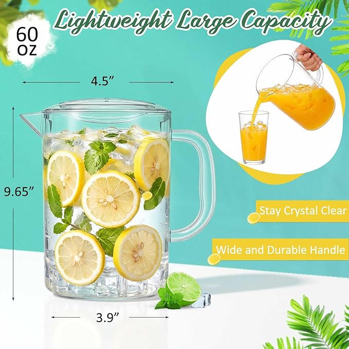 Tessco for you 12 Pcs Plastic Pitchers 60 Ounce Clear Restaurant Jug Large - Image 2