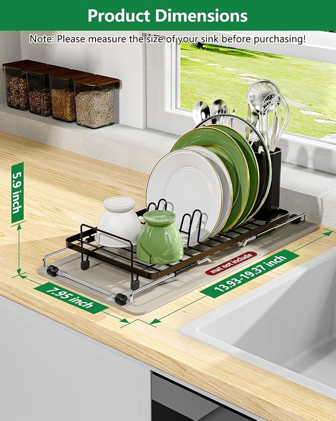 Small Dish Drying Rack, Expandable Sink Dish Rack Over Sinks, Dish Drainer - Image 4