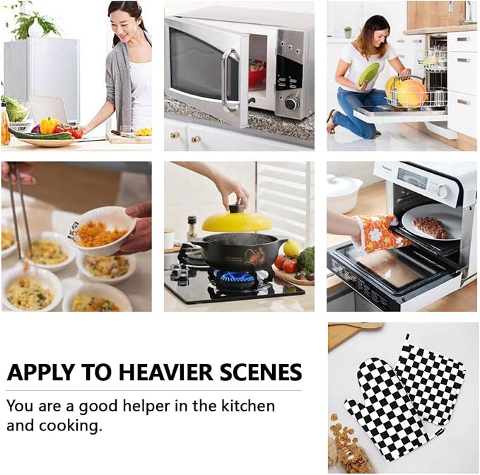 Black White Checkered Oven Mitts and Pot Holders Sets of 4, Heat Resistant - Image 8