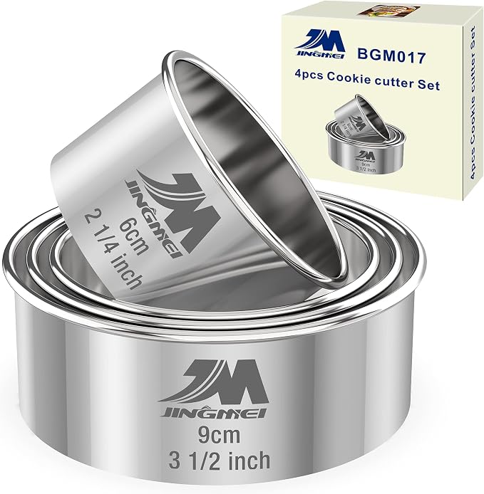M JNGMEI 4 Pieces Stainless Steel Cookie Cutter Set 2.25inch, 3.5inch Biscuit by MJINGMEI
