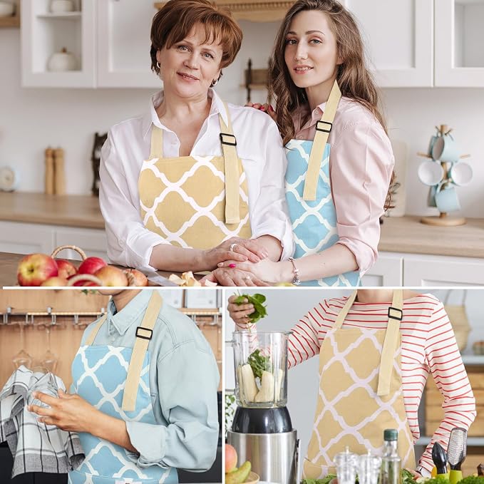 2 Pieces Aprons for Women with Pockets, Cotton Linen Waterproof Kitchen Cooking - Image 7
