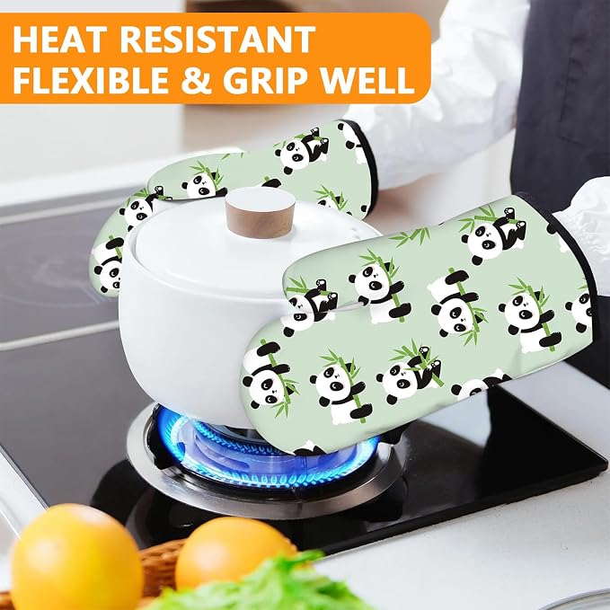 Cute Panda Oven Mitts and Pot Holders Sets 4Pcs, Extra Long Oven Gloves - Image 6