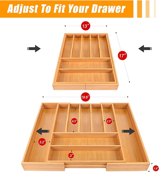 Bellsal Large Premium Bamboo Silverware Organizer - Image 2