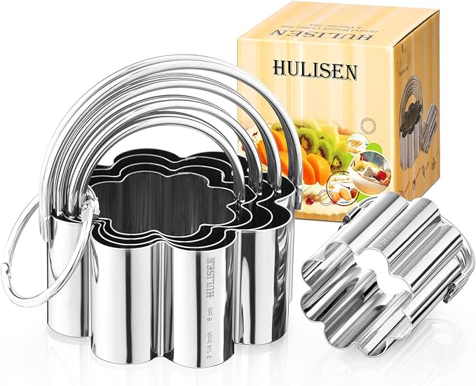 HULISEN Flower Cookie Cutter Set, Stainless Steel Scalloped Edge Biscuit Cutter by HULISEN