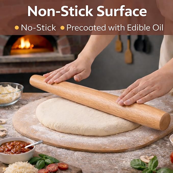 17 Inch French Rolling Pin, Wooden Dough Roller - Image 4