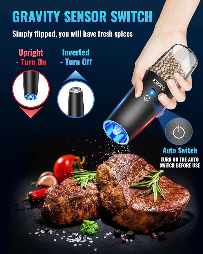 Rechargeable Pepper and Salt Grinder Set, whit Gravity Sensing Switch and LED - Image 3