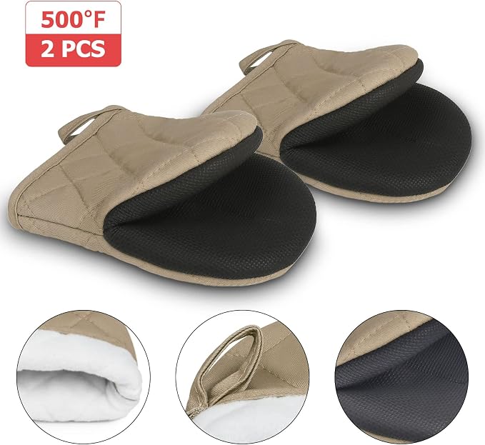 Short Oven Mitts, Heat Resistant 500°F, Silicone Grip Kitchen Gloves, Non-Slip - Image 3