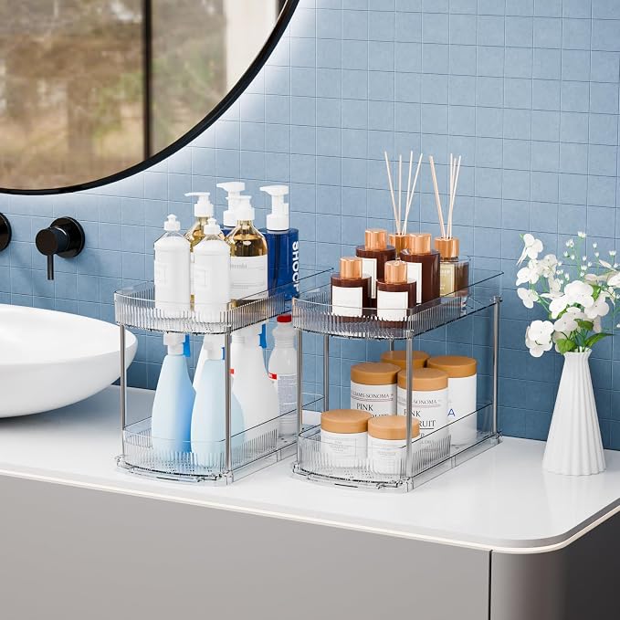 4 Pack Large Pull Out Bathroom Organizers and Storage, 2 Tier 12.8″ Tall - Image 5