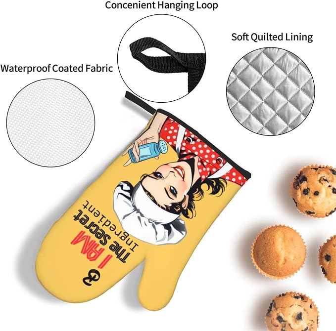 Cute Yellow Retro Chef Humorous Oven Mitts & Pot Holders Set of 3, Heat - Image 6