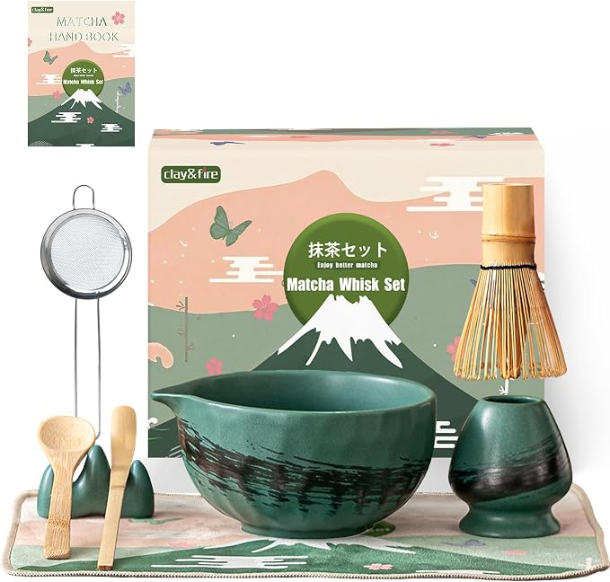 Clay&Fire Matcha Whisk Set，9 Pcs Ceramic Matcha Set, 15 OZ Matcha Bowl by FocusonMatchaWhiskSet