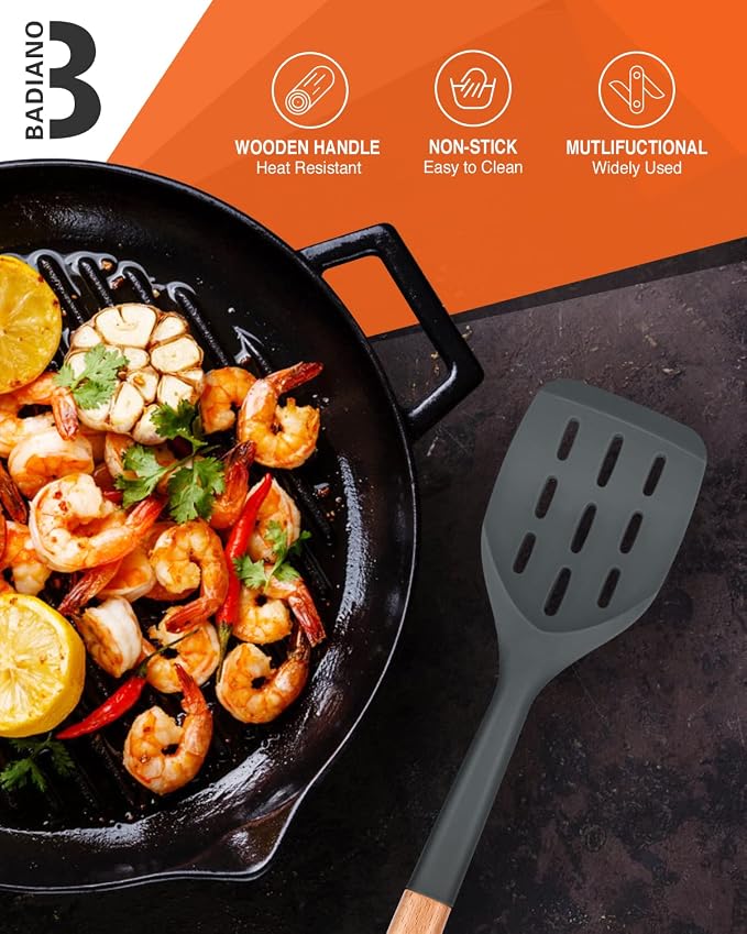 Pack of 2 Silicone Spatula, Non Stick Cooking Utensil Set Wooden Handle Kitchen - Image 7