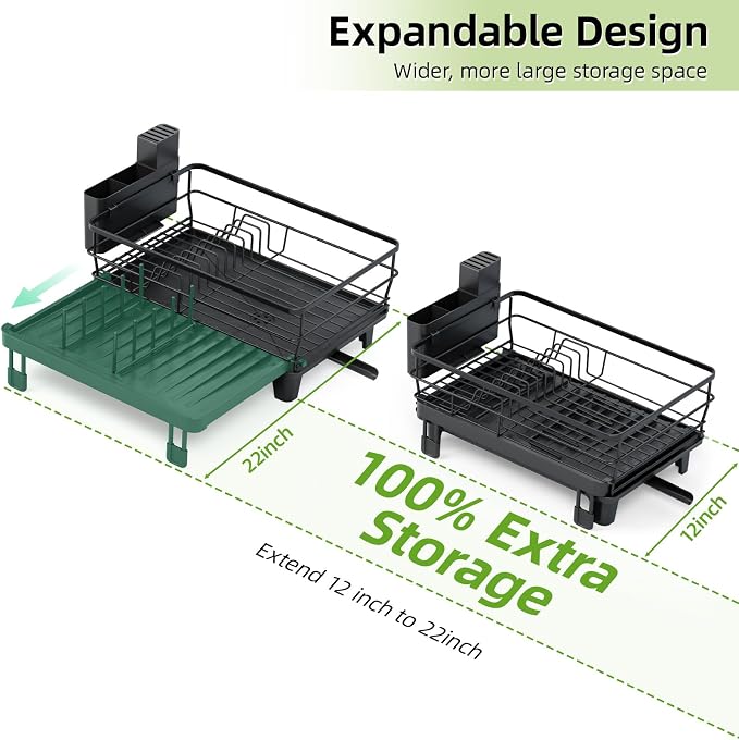 TOOLF Extendable Dish Drying Rack, Large Expandable Dish Drainer, Dryer Rack - Image 3