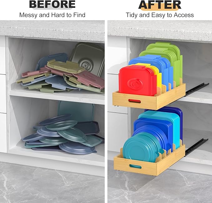 Housolution Pull Out Food Container Lid Organizer - Image 3