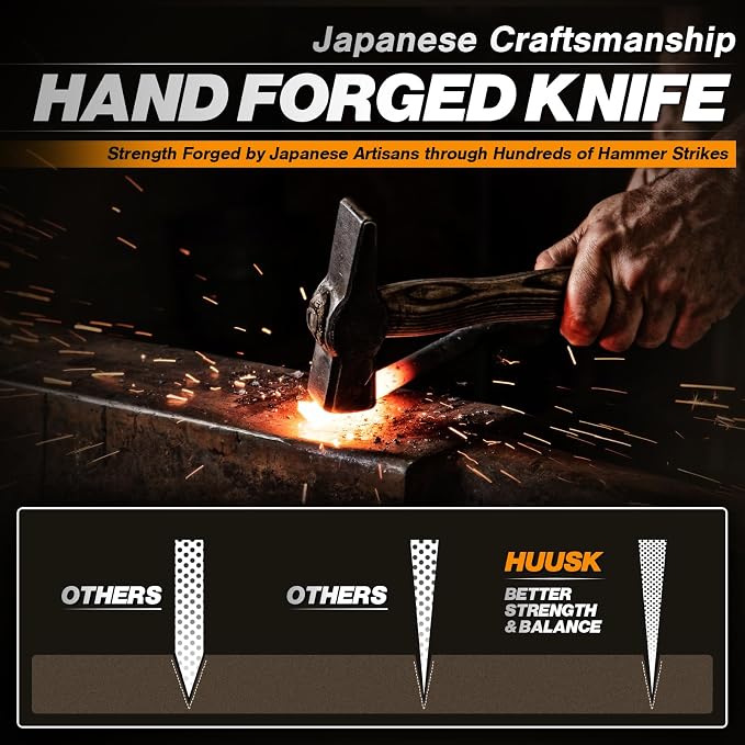 Huusk Meat Cleaver Knife Japanese Kitchen Knife 6.4 Inch, Hand Forged Butcher - Image 3