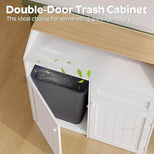 YATINEY Double Trash Cabinet, 20 Gallon Freestanding Trash Can Cabinet - Image 5