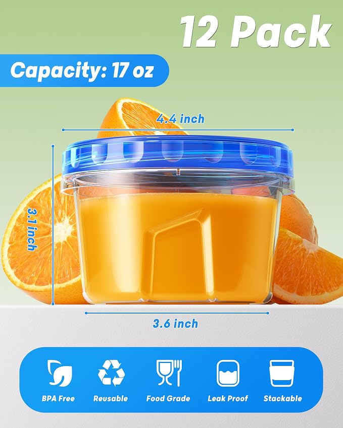 BiuLeon 12 Pack-17oz Freezer Storage Containers, Plastic Food Storage Containers - Image 2