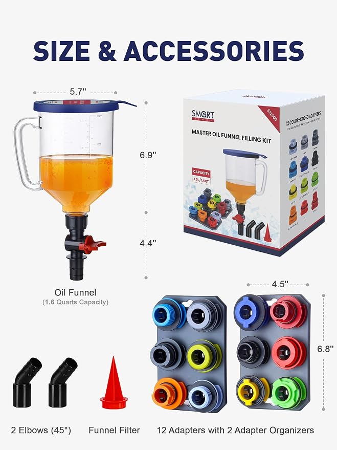 SMART JERRY - Spill-Proof Engine Oil Funnel Kit｜Oil Change Funnel w/ 12 - Image 2