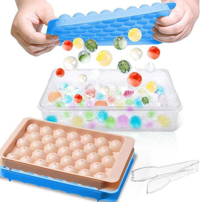 2 Pack Ice Cube Tray with Lid and Bin, Round Ice Cube Trays by WELKORCateringEquipment