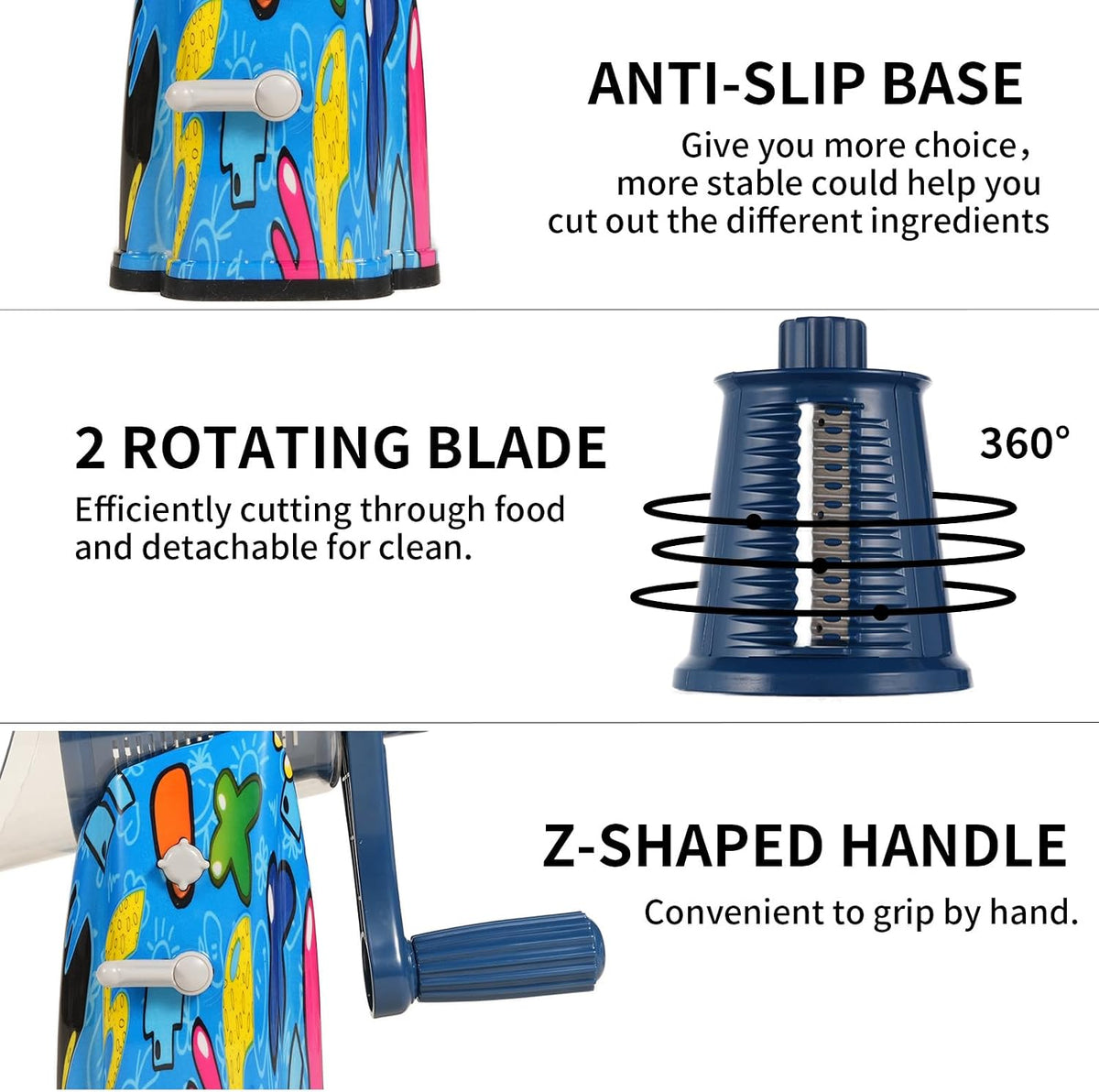 Upgrade Rotary Cheese Grater Shredder with Handle, Strong Suction