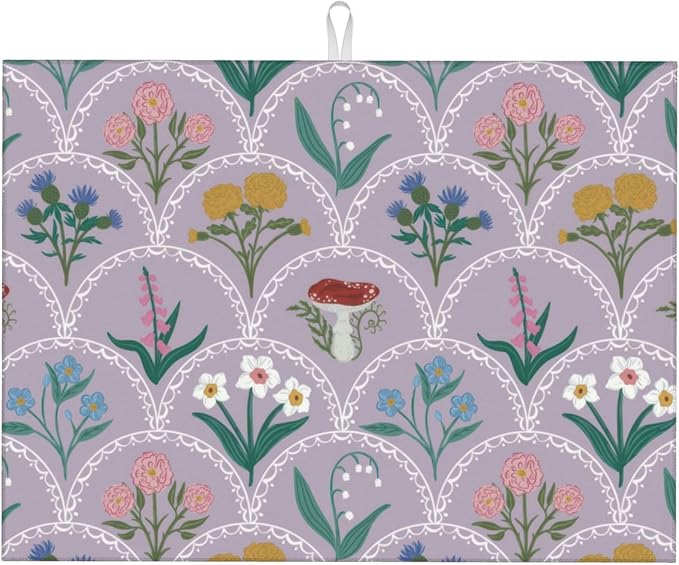 Vintage Flowers Dish Drying Mat 18x24 Inch, Microfiber Absorbent Fast Dry Mat by Unknown