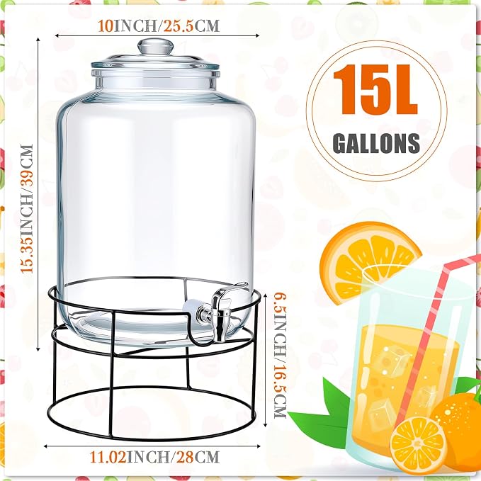Honeydak 1 Pack 4 Gallon Glass Beverage Dispenser - Image 2