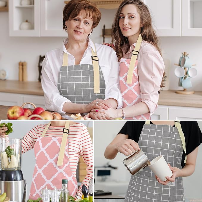 2 Pieces Aprons for Women with Pockets, Cotton Linen Waterproof Kitchen Cooking - Image 7