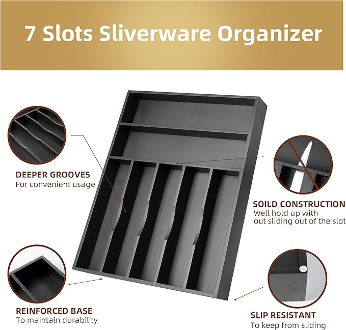 Besilord Silverware Organizer Kitchen Drawer Organizer Utensil Organizer Bamboo - Image 3