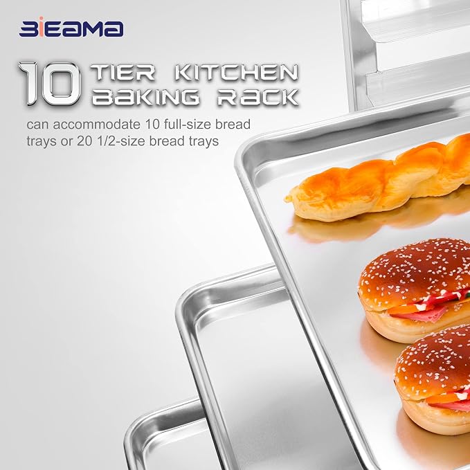 BIEAMA 10-Tier Sheet Pan Rack, NSF Bun Pan Rack, Aluminum Bakery Rack, Home - Image 5