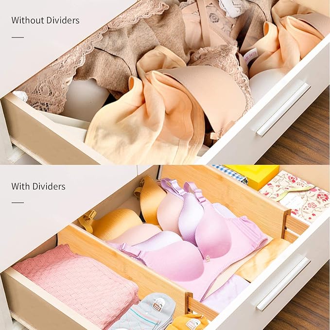 Utoplike 4 pcs Bamboo Kitchen Drawer Dividers Large, Adjustable Drawer - Image 7