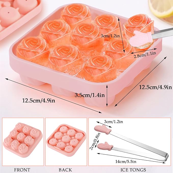 Ice Cube Mold with Lid, Silicone Rose Ice Cube Tray with Mini Tongs, Rose Ice - Image 3