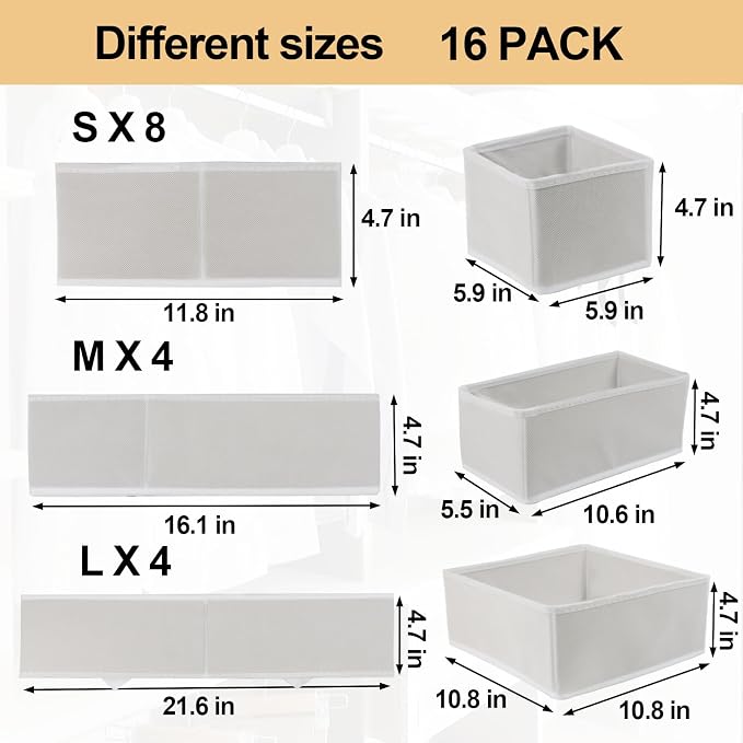 Fordonral 16 Pack Drawer Organizer Clothes, Foldable Fabric Dresser Organizer - Image 3