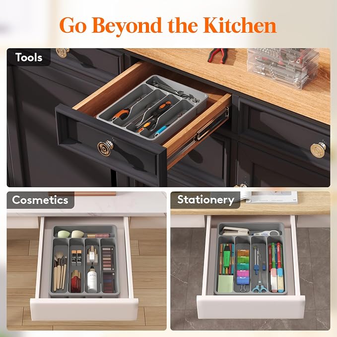 Lifewit Silverware Drawer Organizer Tray, Plastic Cutlery Storage - Image 6