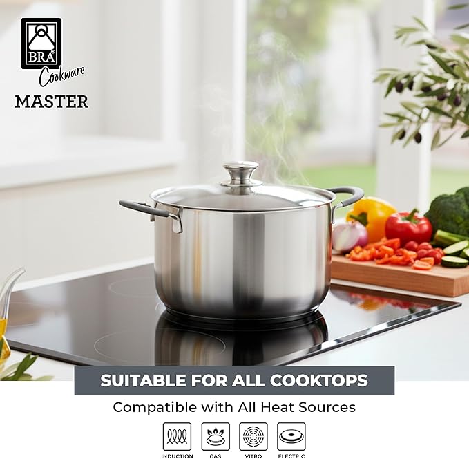 BRA COOKWARE Master Stainless Steel Stock Pot w/Glass Lid | 9.5 Inch 4 Quart - Image 4