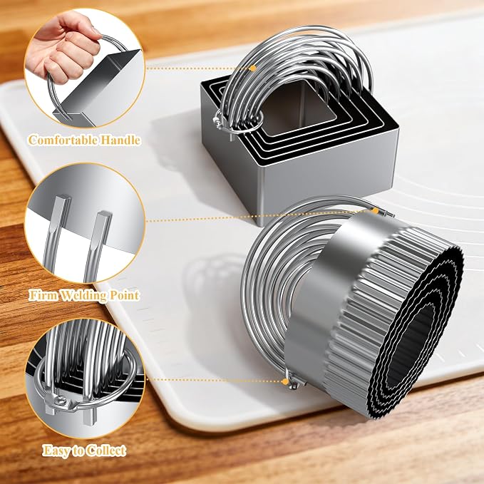 Biscuit Cutter Set of 10 pcs, Square and Fluted Cookie Cutter Set - Image 3