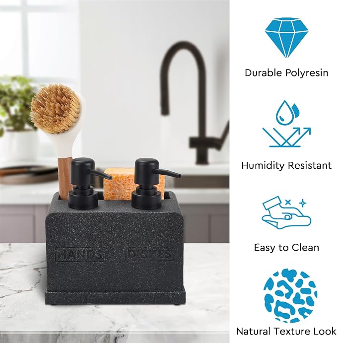 Kitchen Soap Dispenser Set, Hand and Dish Soap Dispenser, Sponge Caddy and - Image 6
