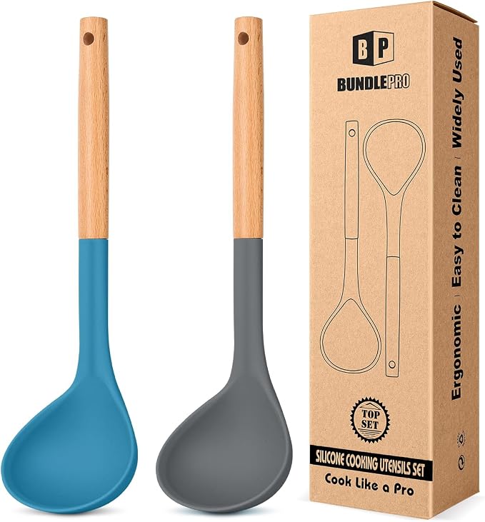 Pack of 2 Soup Ladle, Silicone Ladle Spoon by BUNDLEPRO