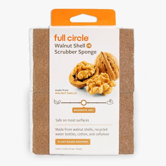 Full Circle Walnut and Cellulose Scrubber Sponges – Pack of 6 – Powerful by FULLCIRCLE