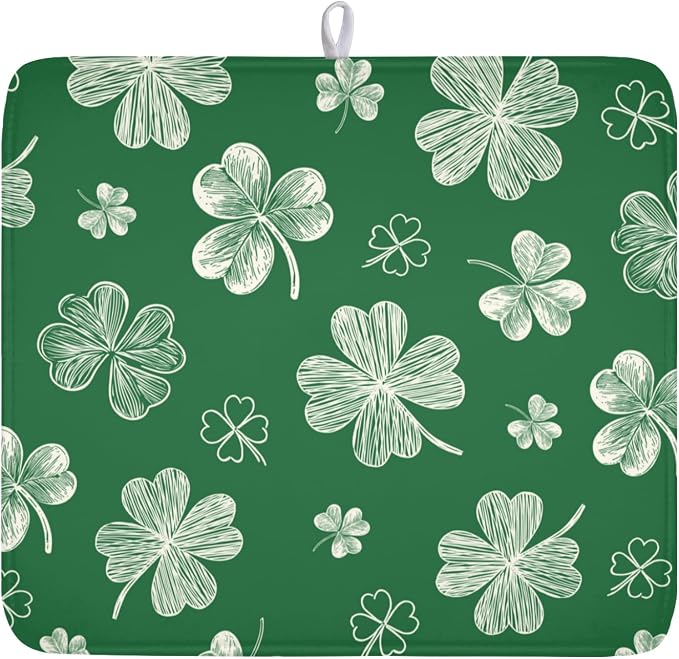 St Patrick's Day Dish Drying Mat 16 x 18 Inch Green Shamrock Dish Drainer Rack by Unknown