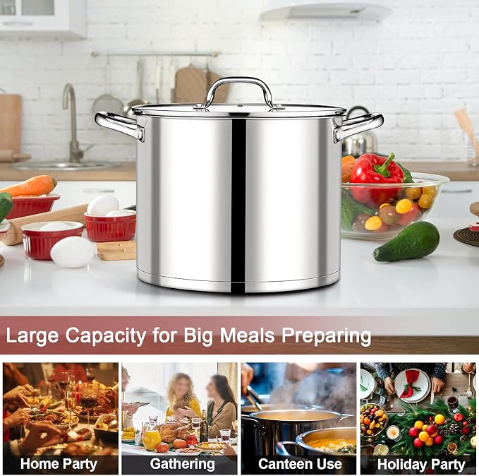 P&P CHEF 14 QT Stock Pot with Lid, Stainless Steel Large Cooking Pot, Soup - Image 6