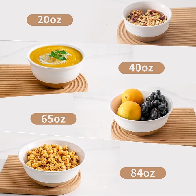 HASENSE Nesting Ceramic Mixing Bowls Set of 4, 2.1/1.5/1.0/0.5 Qt White & - Image 6