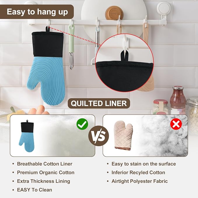 Silicone Oven Mitts-13.6 in Extended Oven Mitts Heat Resistant 500F, Oven Gloves - Image 5