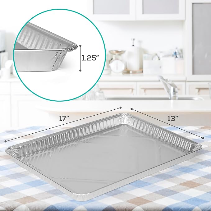 PLASTICPRO Aluminum Pans 20 Pack Disposable Cookie Sheets 13 x 17 Baking Pans - Image 2