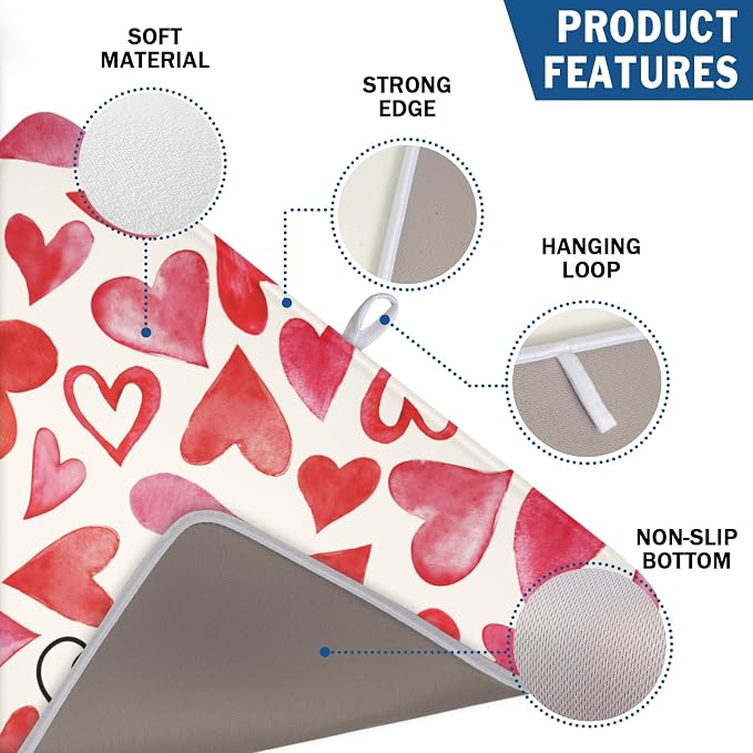 Valentine's Day Dish Drying Mat 18 x 24 Inch Heart Shaped Dish Drying Pad - Image 3