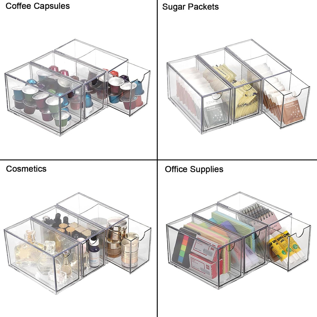 ELLDOO 3 Drawers Tea Bag Organizer, Clear Acrylic Stackable Tea Bag
