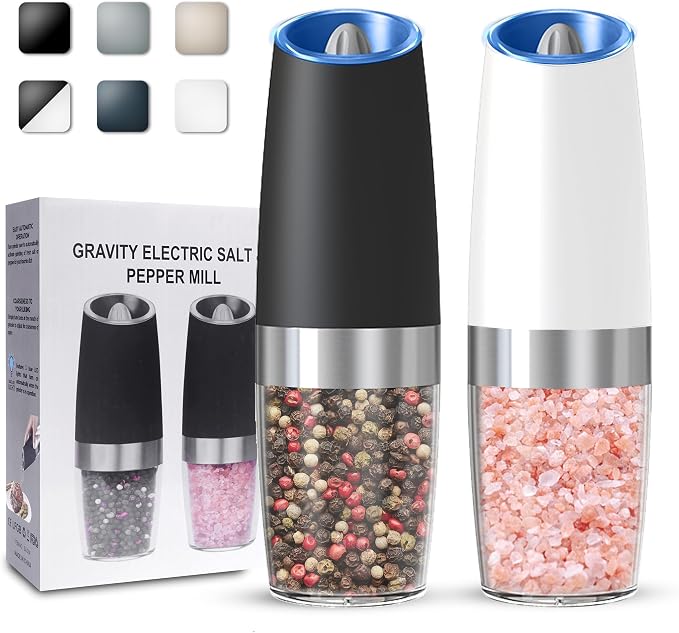UNNEES Gravity Electric Salt and Pepper Grinder set of 2, Automatic Salt And by UNNEES