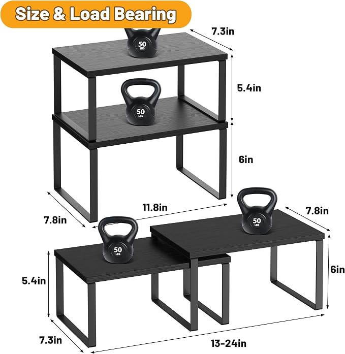 Kitchen Cabinet Organizer Shelf Set of 4, Sturdy Kitchen Counter Shelves - Image 5