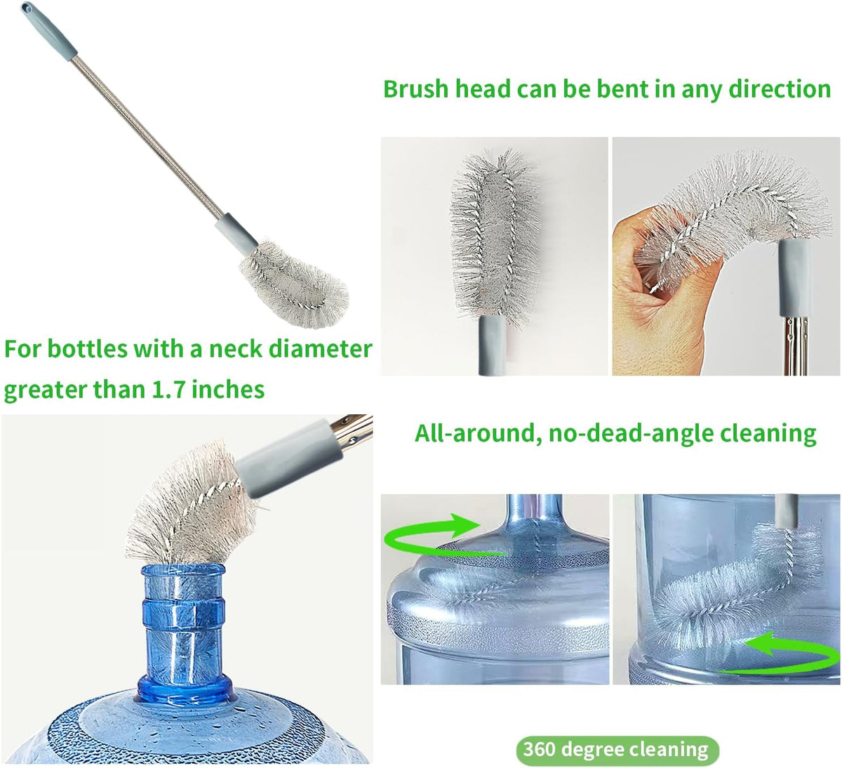 2-Pack Bucket Brush, Kettle Brush, Cleaning Extra Long Bottles, Gallon
